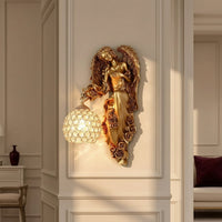 Decorative Angel Wall Sconce Sculpted Lampada Da Parete Con Globo Classic Applique Accent for Staircase