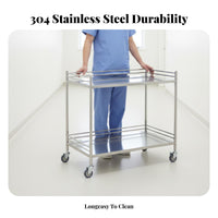 Locking Casters Medical Instrument Cart Heavy Duty Stainless Steel Treatment Cart Raised Guardrails Medical Rolling Trolley Resistant for Workshop Workers, Salon and Spa Professionals, Hospital, Operating Room, Research Facility Oratory, Kitchen