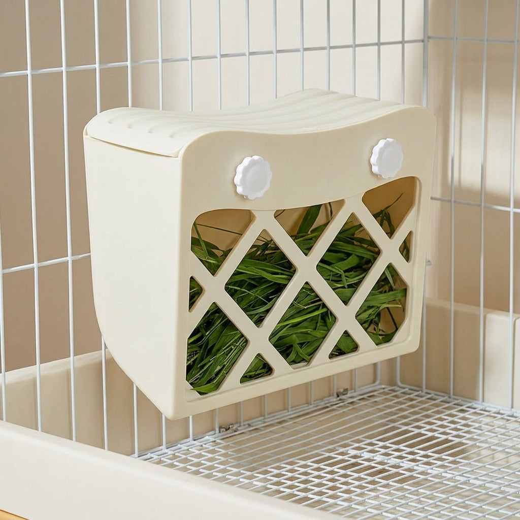 Dual-Function Bunny Hay Feeder with Cover, Wall Mount 10cm Opening Hay Rack for Guinea Pigs, Washable Feeder with Integrated Bowl
