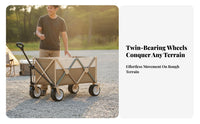 360° Swivel Wheels Foldable Camping Wagon Adjustable Handle Large Capacity Folding Wagon Upgraded Carbon Steel Frame Collapsible Utility Cart No Assembly Required for Families, Beachgoers, Gardeners, Travel, Shopping