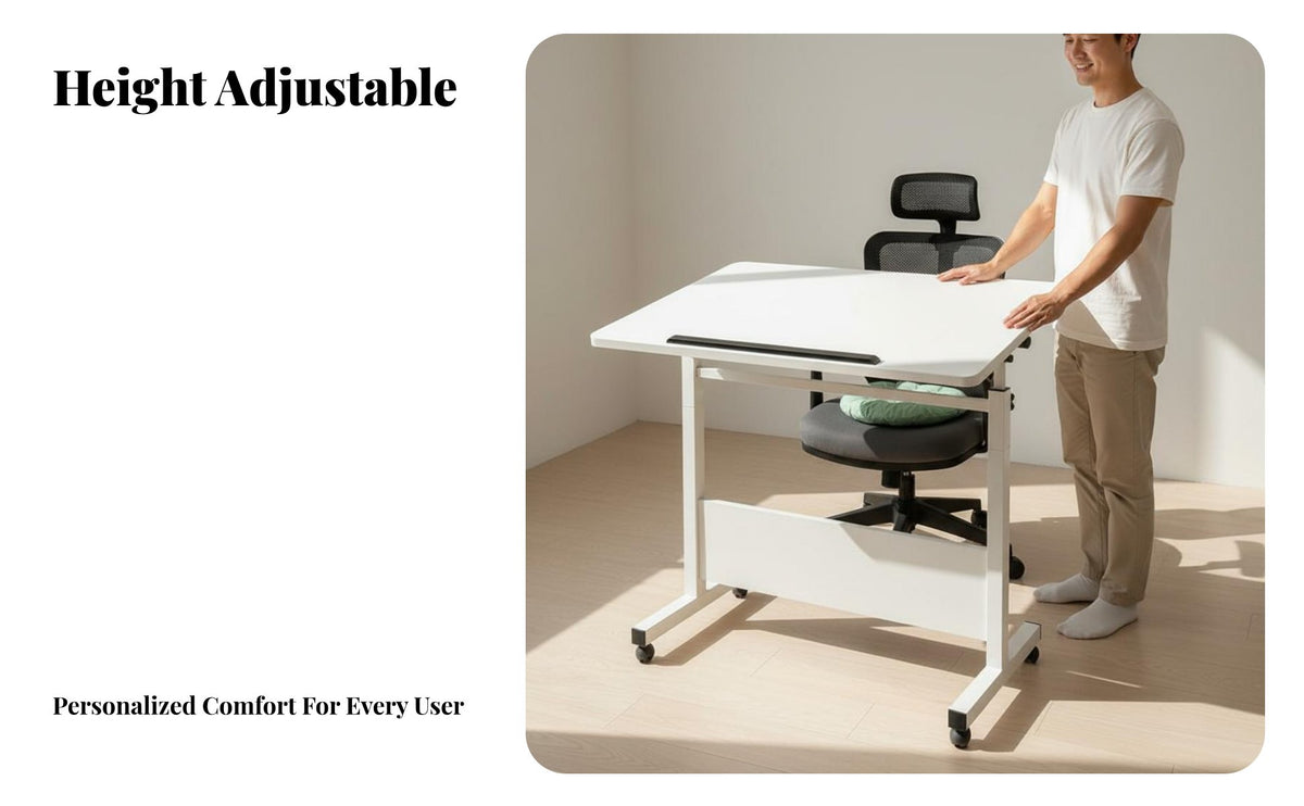 Multifunctional Tilting Brain-Teaser Table Compact Design Portable Brain-Teaser Workstation Stable Steel Frame Rolling Drawing Desk Wide Tabletop for Home Office Users, Hobbyists, Apartment Dwellers, Study Room, Bedroom, Small Areas, Art Studio
