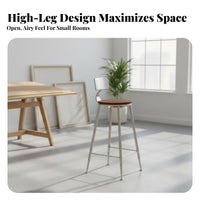 Industrial Aesthetic Metal Frame High Stool with Backrest Retro Design Bar Height Seating Versatile Commercial Furnishing Space-Saving for Cafe Owners, Apartment Dwellers, Restaurant, Small Areas, Dining Room, Kitchen