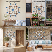Ship Wheel with Rope Distressed Ship Wheel Rustic for Entryway, Cafe