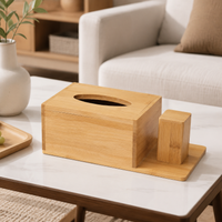 Bamboo Tissue Box Cover Desktop Organizer, Modern Minimalist Holder with Tray, Easy Refill Rectangular Wooden for Living Room, Hotel