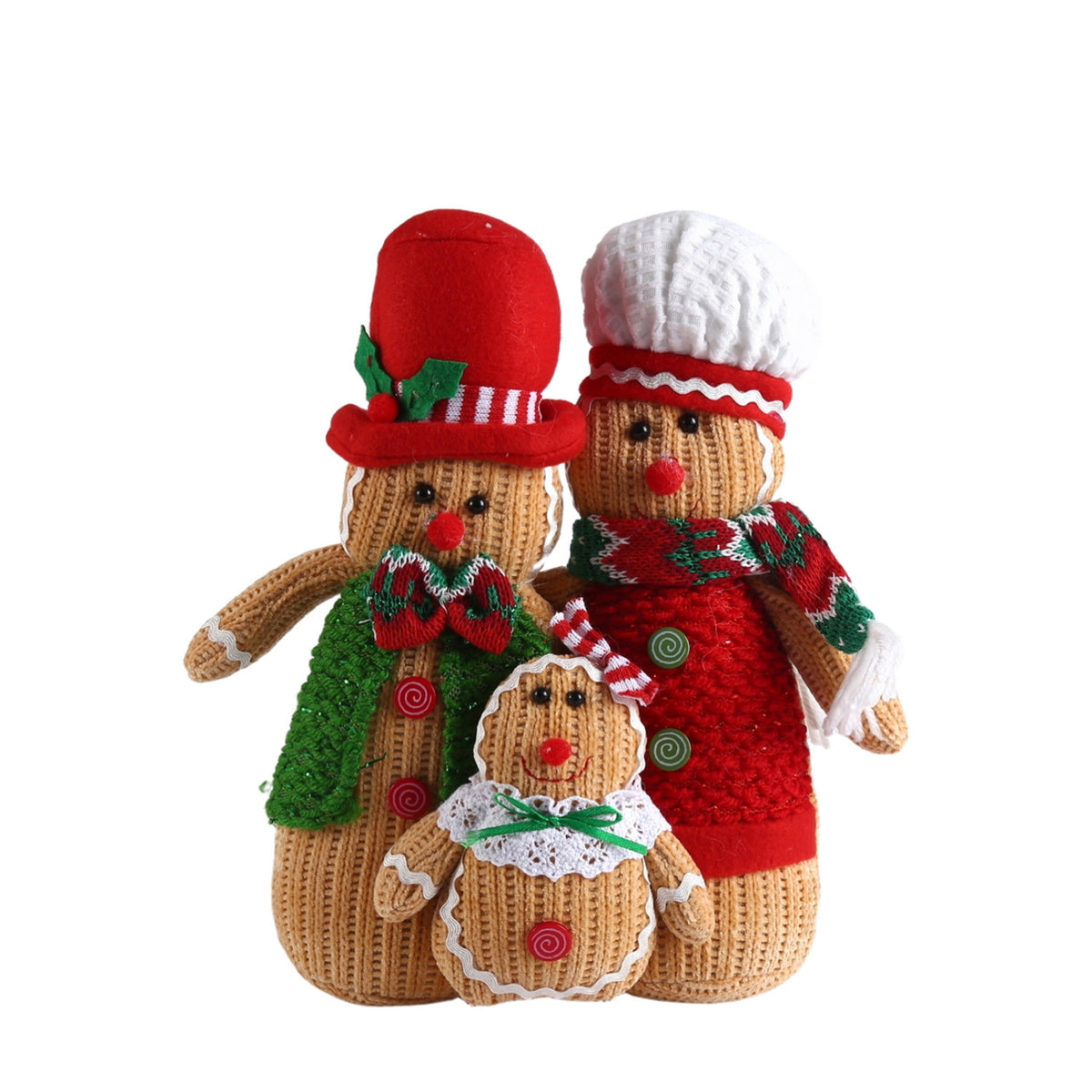 Gingerbread Family Figurine Handcrafted Gingerbread Decoration with Scarves Standing Figure for Shelves