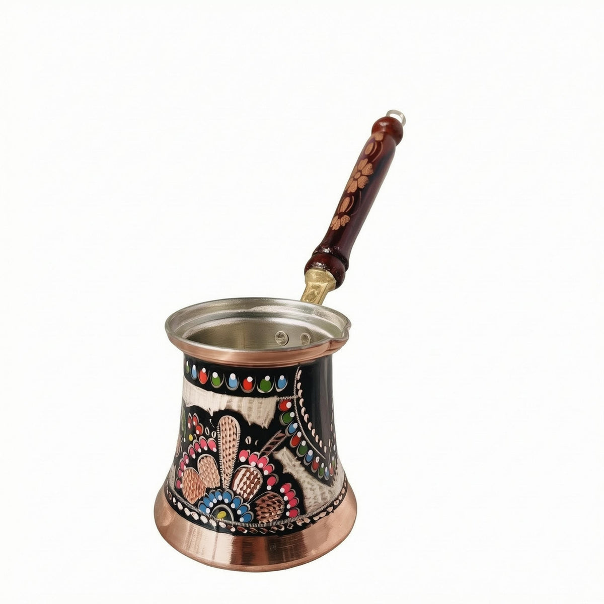 Handmade Turkish Coffee Pot Floral Pattern Copper Cezve
