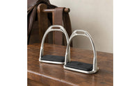Silver Metal Frame Children's Stirrups Black Step Platform Anti-Slip Stirrups Rounded Arch Shape Stainless Steel Stirrup Extended Opening for Children