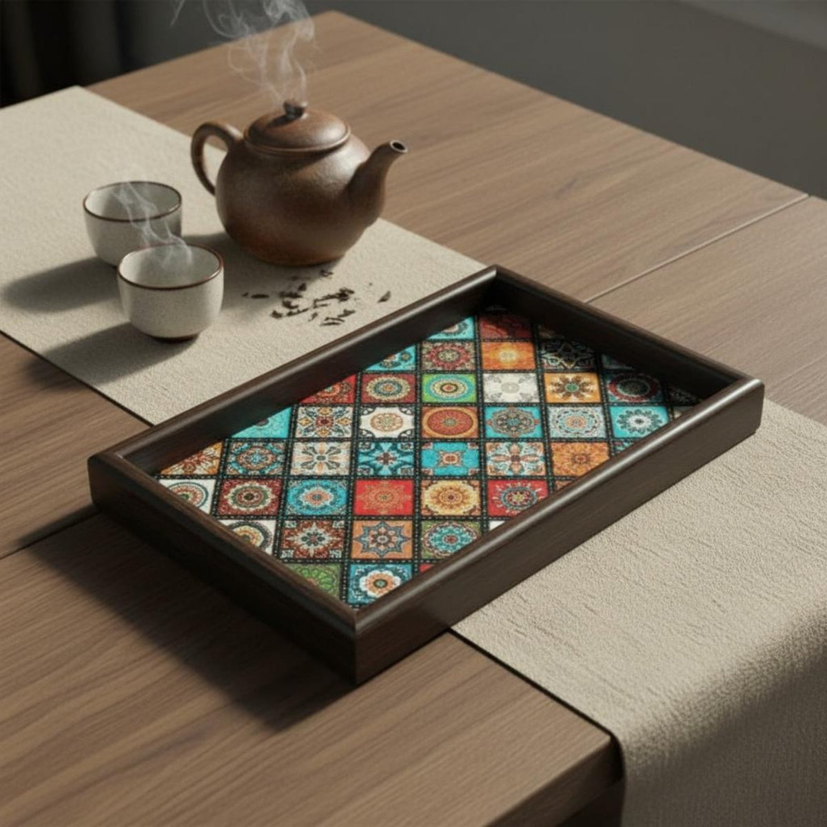 Retro Design Vintage Design Tea Tray Multipurpose Rectangular Walnut Vanity Tray Serving Platter for Living Room, Bedroom, Kitchen