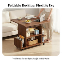Foldable Tabletop Rolling End Table Movable with Wheels Convertible Storage Table Multi-Functional Household Furniture Space-Saving Design for Apartment Dwellers, Homeowners, Students, Living Room, Bedroom, Home Office