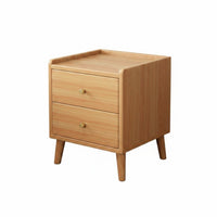 Solid Wood Legs Narrow Nightstand with Shelf Rounded Corners Wooden Bedside Cabinet for Living Room