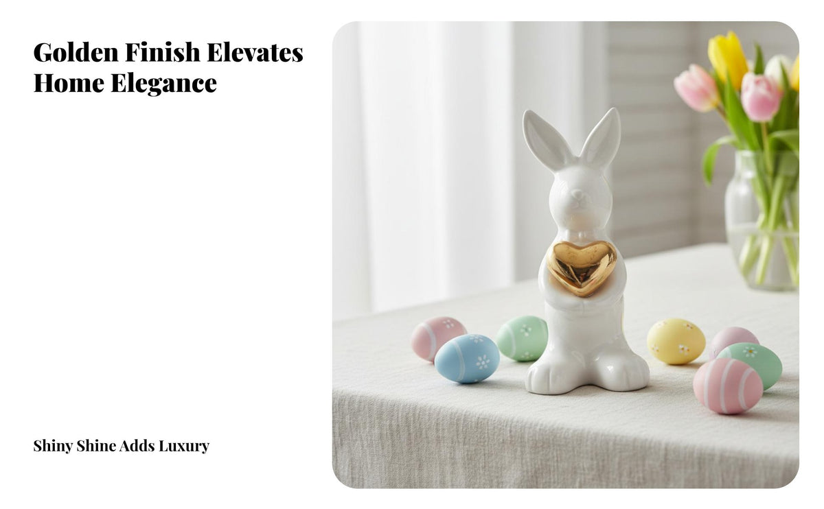 Easter Bunny Ornament Gilded Detail Easter Bunny Figurine Elegant Design Ceramic Hare Figurine
