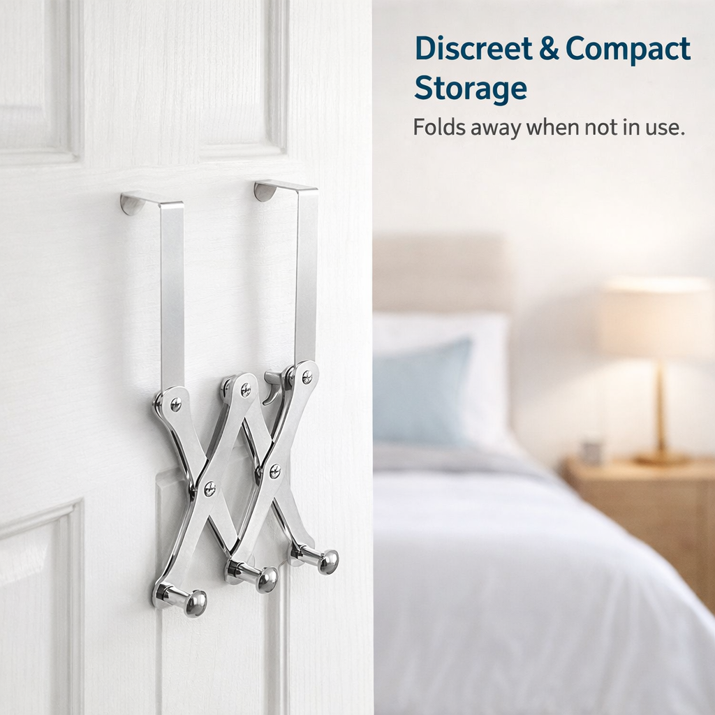 Bedroom and Closet Hanging Rack with Storage Hook for Door Organizer, Steel Over the No Drill Design, Heavy Duty 20kg Load Capacity