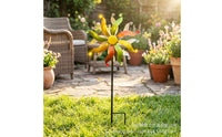 Flower-Like Metal Garden Wind Rotator Curved Blades Garden Stake Rotator Brightly Colored Pinwheel Ornament Bead-Tipped for Lawn, Patio, Courtyard