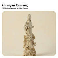 Chinese Design Guanyin Holding Child Statue Finely Carved Child-Giving Kuan Yin Carving Decorative Ornament Thuja Wood Deity Statue for Art Collectors, Spiritual Seekers, Home Decorators, Living Room, Meditation Space, Office