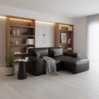 Multifunctional Sofa Bed Transformable Design Electric Recliner Sofa Remote Control Black Leather Sectional for Small Apartment Dwellers