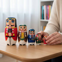 Nesting Doll with Guard Motif Hand-Painted Wooden Matryoshka Set Glossy Toy for Classroom Teaching