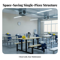 Sturdy Steel Frame Dining Hall Table with Attached Seats Easy to Clean Quick-Service Restaurant Table Heavy Duty Single Piece Dining Bench Set Stable Structure for Students, Employees, Diners, School, Cafeteria, Factory
