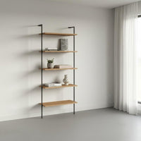 Minimalist Design Multi-Tier Storage Shelf Space Saving Wood and Metal Etagere Industrial Leaning Bookshelf for Living Room, Home Office, Bedroom