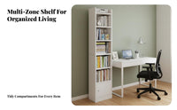 Space-Saving Narrow Storage Tower with Cabinet stand-alonestanding bookshelf Slim Design Shelving Unit Corner-Fit for Book Lovers, Apartment Dwellers, Homeowners, Living Room, Bedroom, Hallway