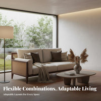 Upholstered Rattan Couch Set New Chinese design Rattan-Accented Couch sturdy Wood Frame Lounge Furniture for Adults, partners, Living Room, Hotel Lobby