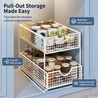 Under Sink Storage Pull Out, Metal Cabinet Organiser, White Sliding Storage for Kitchen & Bathroom, Pantry Cupboard