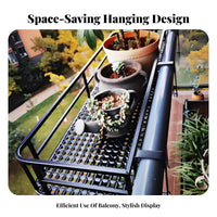 European & aesthetic Hanging plant Pot Rack Wide Design Hanging Planter shelf spaceSaving Railing Shelf Anti-Rust Coating for Gardeners, Apartment Dwellers, Homeowners, Balcony, Patio, Porch, opening