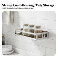 Drillwithout Cost Installation Wall-Mounted Seasoning Rack Rust-Proof Seasoning Holder with Utensil Rail Rustproof Kitchen Organizer Space-Saving for Apartment Dwellers, Renters, Homeowners, Bathroom