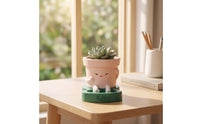 Planter Cute Planter with Stand Cartoon Bottom-Watering Plant Pot for Desk, Office, Windowsill