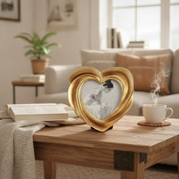 Heart Photo Frame Golden Heart Picture Frame Carved for Desk, Bedside Table