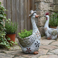 Rustic Chicken Planter Pot, Resin Hen Garden Ornament with Vintage Floral Design, Indoor Outdoor Decorative Flower Pot for Patio Garden Backyard, Unique Animal Planter Gift