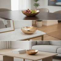 Metal Centerpiece Bowl Gold Hammered Bowl Aluminum for Tabletop, Coffee Table, Living Room