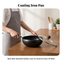 Iron Wok Coating without Uncoated Cooking Pan Chinese Iron Wok Fast Heat Conduction Kitchen Cookware Suitable for All Stoves