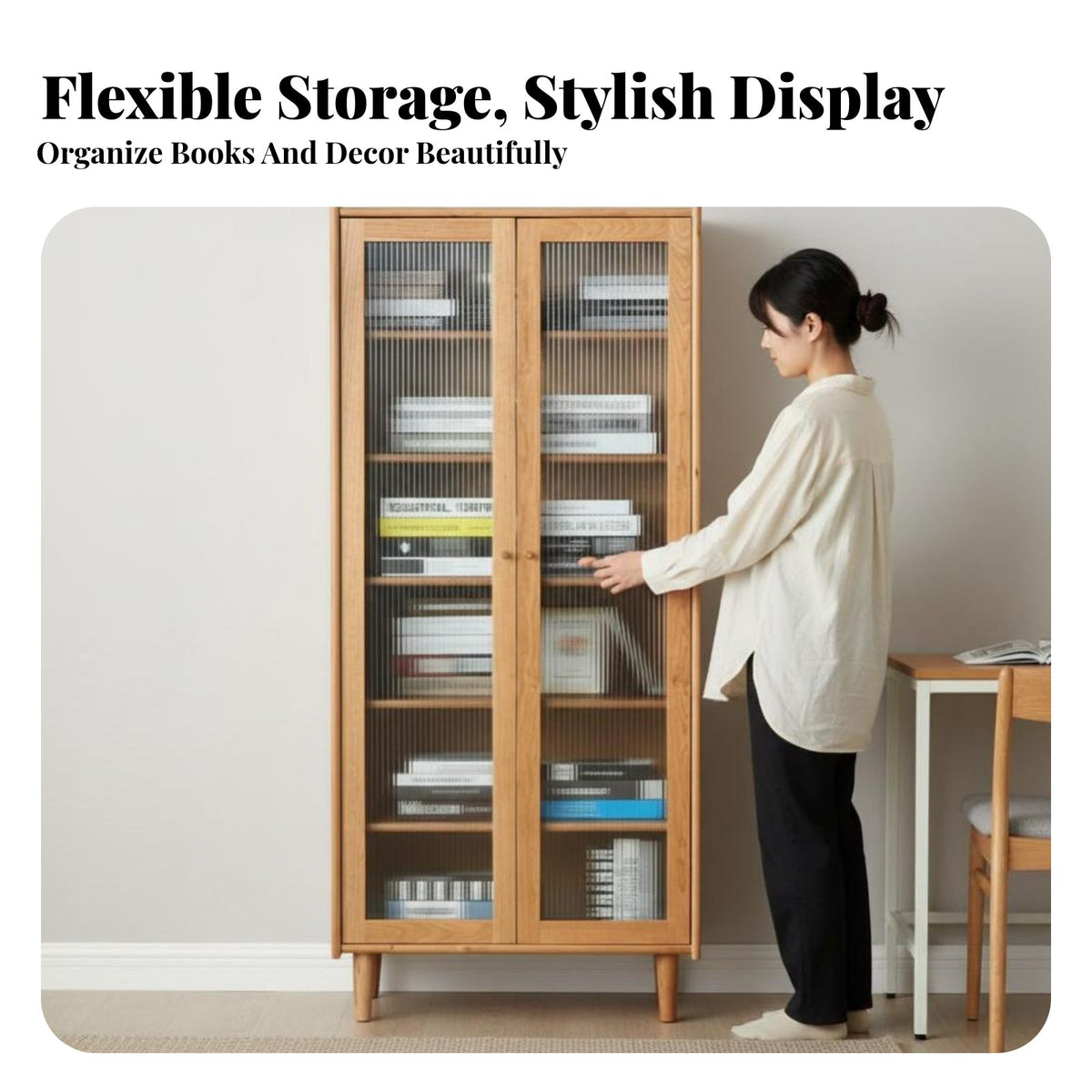 Nordic & design Multi-Tier Wooden Shelving unit dense Wood Construction shelving unit Japanese visual & design Display Cabinet Optional Glass Doors for Book Lovers, Interior Designers, home dwellers