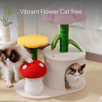 Cat Tree Condo with Flower Mushroom Sisal Scratching Post