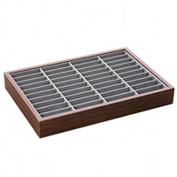 Walnut Finish 40-Slot Bracelet Tray Wood-Look Bracelet Organizer Tray Metal Loop Supports