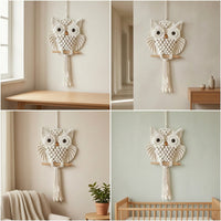 Macrame Owl Woven Owl Wall Hanging Macrame Wall Hanging Cotton Textured for Nursery, Bedroom