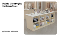 Multifunctional Double-Sided Display Cabinet Heavy Duty Clothing Shop Display Rack Scratch-Resistant Retail Island Table Easy to Clean for Retailers, Homeowners, Boutique, Showroom, Warehouse, Home