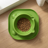 Glossy Feline-Face Bowl Rounded Corners Square Feline Bowl Paw Details Pet Dish