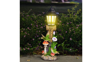Resin Bird Garden Figurine Hand Painted Solar Welcome Post Light Weather Resistant Sunlight Garden Lamp Post Statue for Yard, Patio, Pathway
