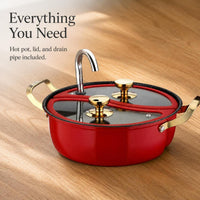 304 Stainless Steel Divided Hot Pot with Lid, Thickened Dual-Handle Shabu-Shabu and Fry Pot for Induction Cooktops