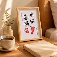 Newborn Picture Frame, Hand and Footprint Kit for Babies, Wooden Frame with Ink Pad, Gift for Expecting Parents