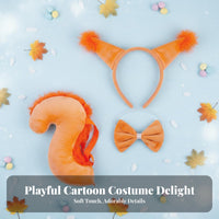 Squirrel Ears and Tail Set Cute Cartoon Design Squirrel Costume Set Photo Prop Animal Ears Headband and Tail for Easter, Parties, School Plays