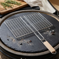 Stainless Steel Grill Basket with Wooden Handle Easy-Grip Cookware Portable Grills Reusable for Camping