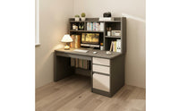 Ample Storage Space Solid Wood Desk Bookcase Combo Multi-Functional Student Workstation with Drawers Modern Design Study Desk with Bookshelf Low Formaldehyde for Students