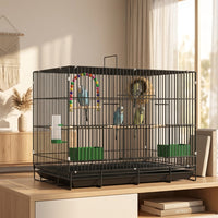 Foldable Metal Wire Bird Cage for Budgie, Lovebird and Finch Cage, Rectangular Indoor Single Layer Design, Portable Travel Case with 10mm Spacing