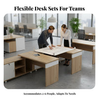 Modern Design Multi-Person Desk Cluster Includes Chairs L-Shaped Multi-Person Desk Unit Space-Saving Workstation Commercial Grade for Employees, Finance Department Staff, Business Owners, Open-Plan Workspace, Corporate Environment, Call Center
