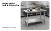 Easy to Clean Stainless Steel Work Table Commercial Kitchen Prep Table High Load Capacity Metal Food Prep Station Brushed Finish for Restaurant Crew, Warehouse Workers, Home Cooks, Workshop, Garage, Laundry Room