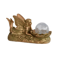 Fairy Statue with Globe Outdoor Fairy Garden Ornament Sun-Powered Garden Statue for Flower Bed, Pathway