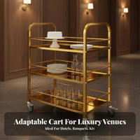 European Design Hotel Food Service Cart High-End Luxury 3-Tier Serving Trolley Easy to Move Mobile Beverage Cart Versatile Usage for Restaurant Employees, Home Entertainers, Homeowners, KTV, Parties, Dining Room, Kitchen