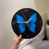 Butterfly Wall Clock Black Dial Round Wall Clock Gold-Tone Hands Timepiece